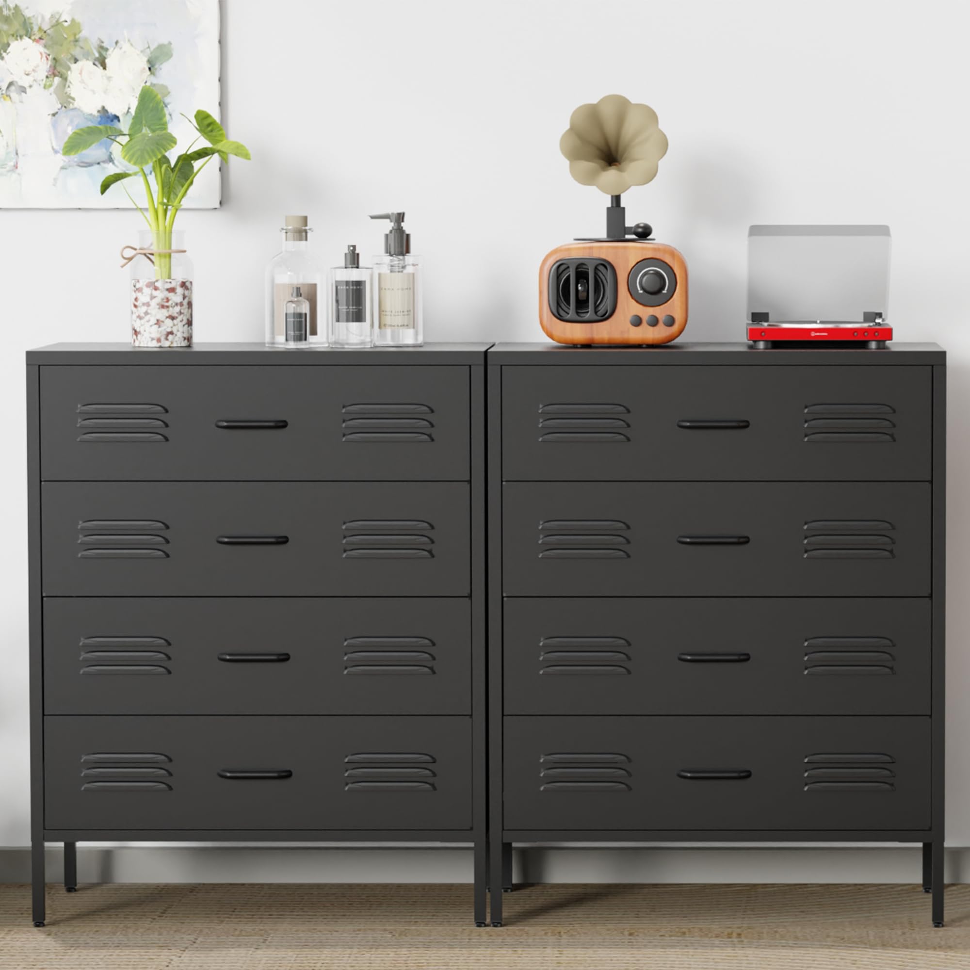 LCAOPC Black Metal 4 Drawer Dresser for Bedroom, Chest of Drawers for Closet, Bedroom Dressers with Drawers, Metal Dressers & Chests of Drawers for Office, Bedroom, Living Room and Entryway