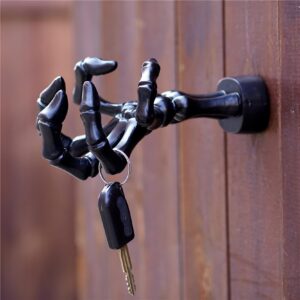 key holder for wall spooky skeleton hand key holder wall mounted halloween gothic wall art hook resin hand wall hanger for coat towel jewelry creative display rack (black)