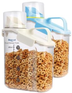 besmall cereal containers storage,2l airtight large dry food storage containers with pouring spout, measuring cup for flour and grain,bpa free plastic dispenser