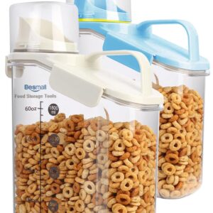 Besmall Cereal Containers Storage,2L Airtight Large Dry Food Storage Containers with Pouring Spout, Measuring Cup for Flour and Grain,BPA Free Plastic Dispenser