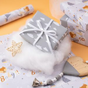 WRAPAHOLIC Reversible Baby Shower Wrapping Paper - Mini Roll - 17 Inch X 33 Feet - Grey Animal Design Neutral Baby Shower, Boys Girls Kids Birthday