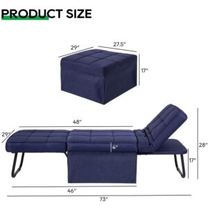 PORWEY Sleeper Chair Bed, 4-in-1 Convertible Futon Ottoman Bed Sleeper, Foldable Sofa Couch with Adjustable Backrest for Guest Room/Office Living Room, No Assembly Required, 29” Width, Dark Blue