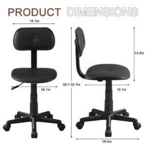 VECELO Small Armless Home Office Chair Adjustable Stools for/Desk/Computer/Task, Low-Back Height 360° Swivel, Set of 1, Black