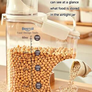 Besmall Cereal Containers Storage,2L Airtight Large Dry Food Storage Containers with Pouring Spout, Measuring Cup for Flour and Grain,BPA Free Plastic Dispenser