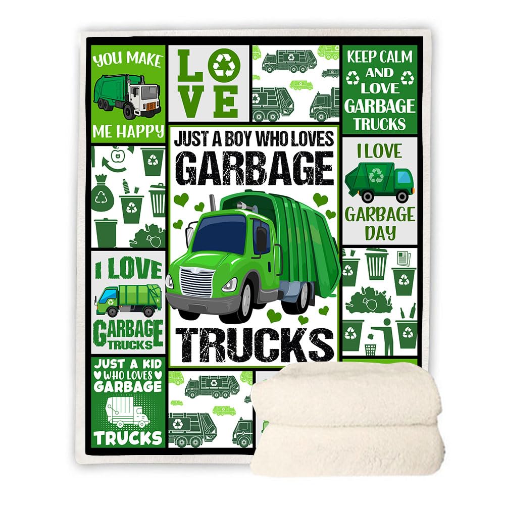 Just A Boy Who Loves Garbage Trucks Blanket, I Love Garbage Trucks Gifts Blanket for Boys Kids, Soft Cozy Warm Lightweight Throw Blanket for Living Room Couch Bed Sofa 60”x50”