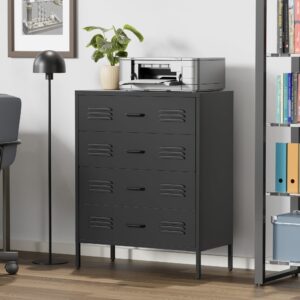 LCAOPC Black Metal 4 Drawer Dresser for Bedroom, Chest of Drawers for Closet, Bedroom Dressers with Drawers, Metal Dressers & Chests of Drawers for Office, Bedroom, Living Room and Entryway