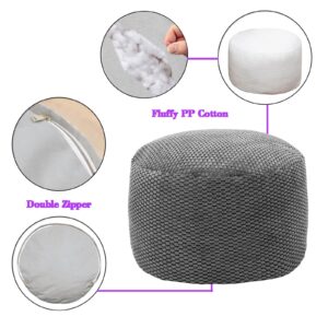 Poofieotto Pouf Ottoman Stuffed with PP Cotton Pouf Filler, Velvet Floor Pouf,Round Ottoman Foot Stool Cushion Storage Ottoman, 20 * 12 Inches Foot Rest for Living Room, Home Decor (Dark Gray)