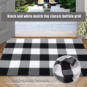 YINMEIJU Buffalo Plaid Outdoor Rug Black and White Checkered Rug Hand-Woven Front Doormat Outdoor Indoor Rugs for Front Porch, Farmhouse, Entrywa (2'x3', Black and White Plaid)