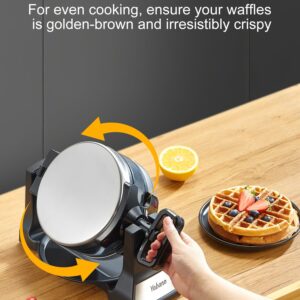 Belgian Waffle Maker, Classic Rotating Waffle Iron with Nonstick Plates, Removable Drip Tray and Cool Touch Handles, Double Flip Waffle, Rotating Belgium Waflera Maker by Yabano, Brushed Stainless