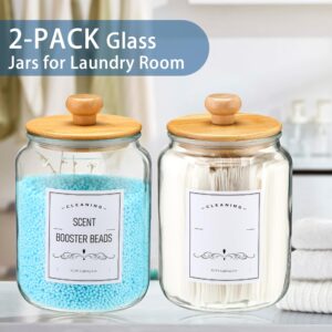 Laundry Pods Container With Airtight Bamboo Lid,Glass Jars for Laundry Room Organization Jar. Dishwasher pods container.1/2 Gallon Laundry Jars for Detergent Powder,Scent Boosters,Laundry Room Storage