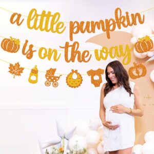 A Little Pumpkin is on The Way Banner Glitter Orange Gold Little Pumpkin Baby Shower Party Decoration Little Girl Boy Fall Pumpkin Autumn Harvest Theme A Little Pumpkin is on the His Way Gender Reveal