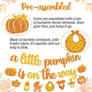 A Little Pumpkin is on The Way Banner Glitter Orange Gold Little Pumpkin Baby Shower Party Decoration Little Girl Boy Fall Pumpkin Autumn Harvest Theme A Little Pumpkin is on the His Way Gender Reveal