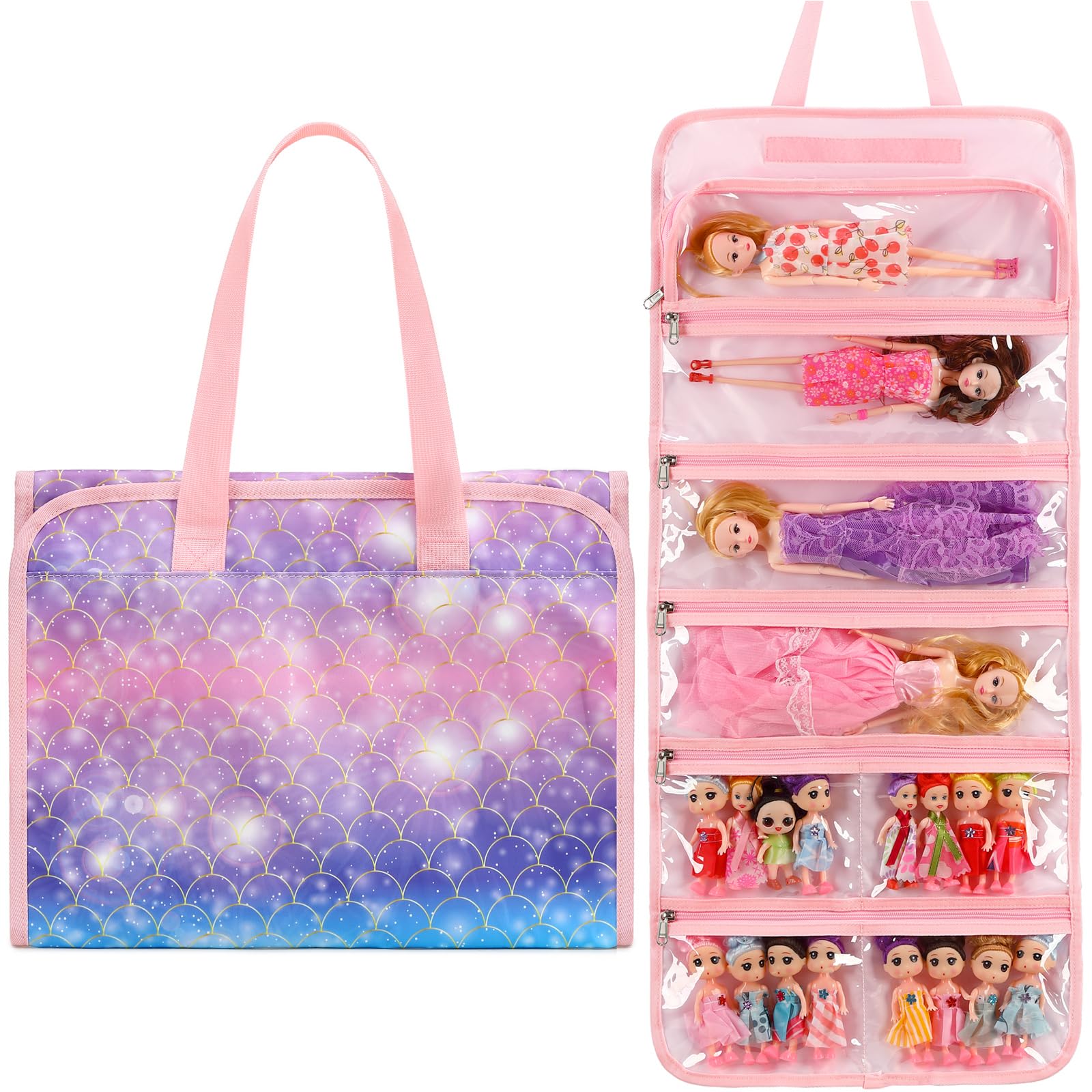 JIANYA Dolls Storage Bag Toys Display Carrying Storage Organizer Clear View Compatible with All Surprise Dolls Small Toy, Mermaid Scales