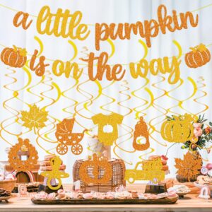 Pumpkin Baby Shower Decorations A Little Pumpkin is on The Way Banner Glitter Orange Baby Shower Hanging Swirls Party Decoration Fall Pumpkin Thanksgiving Theme Gender Reveal Birthday Party Supplies