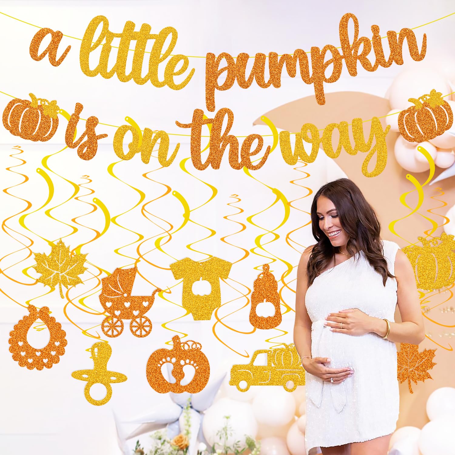 Pumpkin Baby Shower Decorations A Little Pumpkin is on The Way Banner Glitter Orange Baby Shower Hanging Swirls Party Decoration Fall Pumpkin Thanksgiving Theme Gender Reveal Birthday Party Supplies