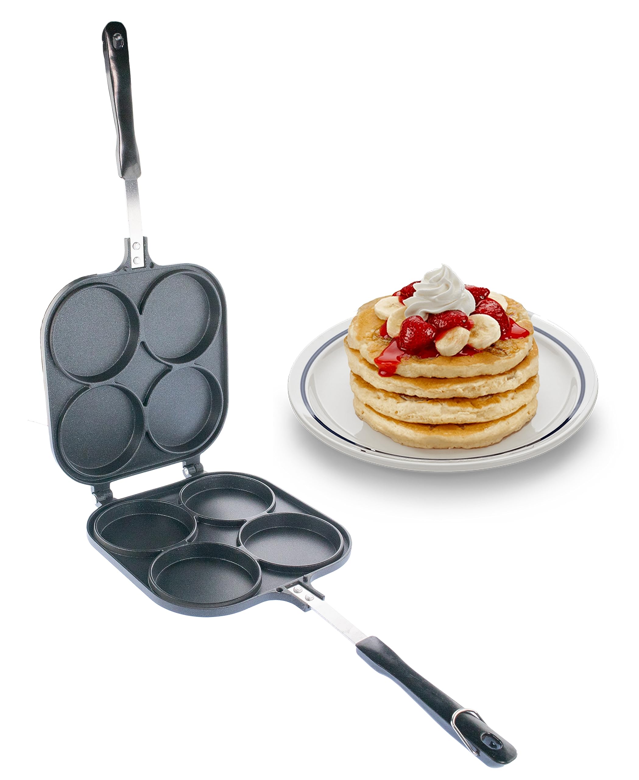 5 STAR SUPER DEALS Pancake Pan Maker Nonstick Double Sided w/ 4 Small Round Mold Designs for Perfect Eggs, French Toast, Omelette, Flip Jack, and Crepes