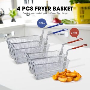 EASYROSE 4Pcs Deep Fry Basket Commercial Deep Fryer Basket with Non-slip Handle, 13 1/4" x 6 1/2" x 6" Stainless Steel French Fries Basket for Restaurant Kitchen