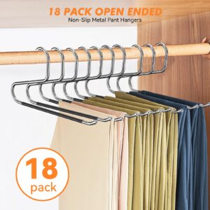 Hodola 18 Pack Pants Hangers Space Saving,Open Ended Metal Pant Hangers,Non Slip Jean Hangers for Men and Women,Closet Storage Organizer for Clothes Leggings Slacks Trouser Ties