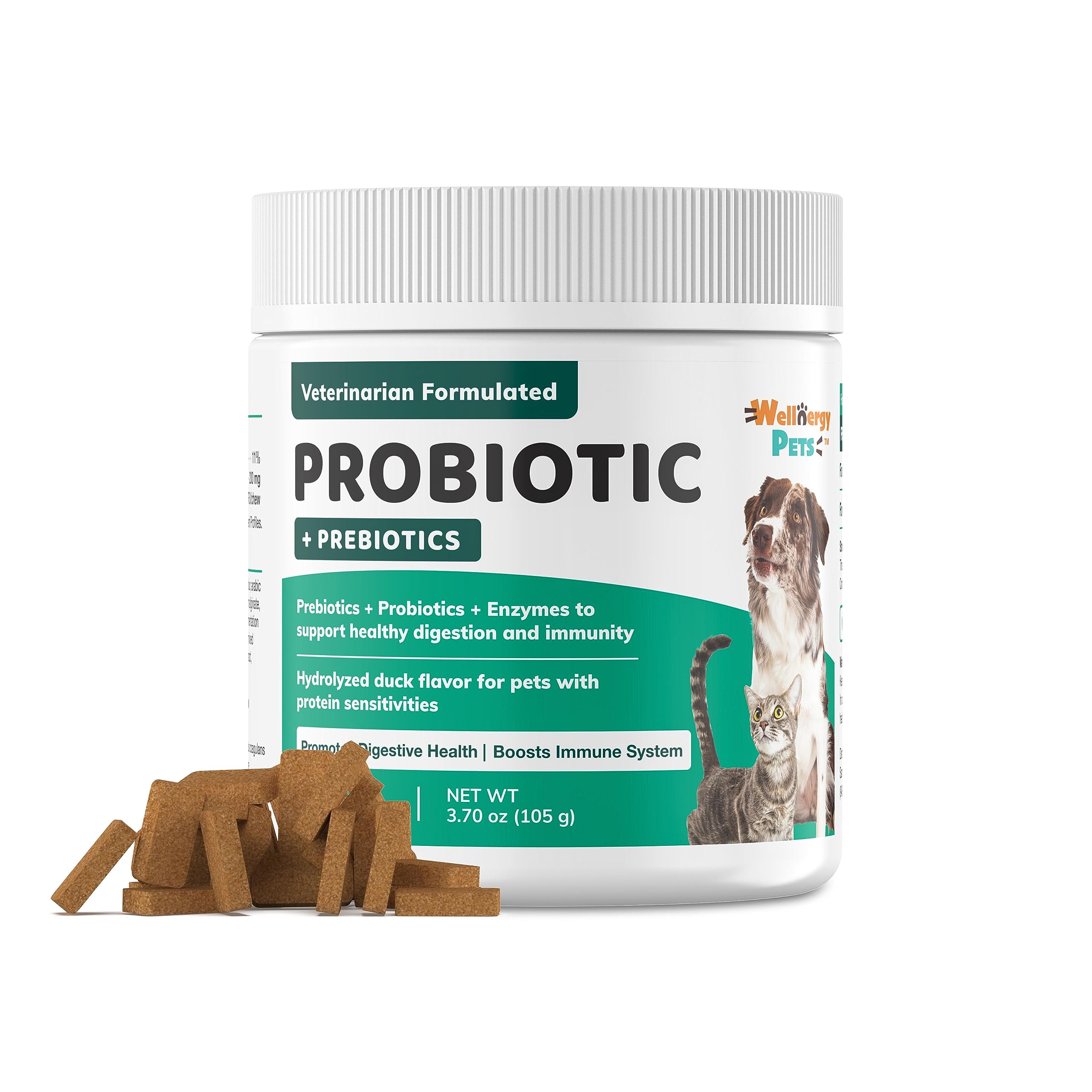 Wellnergy Daily Probiotic & Prebiotics Soft Chew for Dogs & Cats - Digestive Support for Diarrhea, Constipation, Upset Stomach, Indigestion & Gas - Helps Digestion, Allergy Skin & Immune Health 70ct