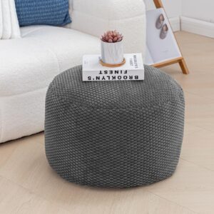 Poofieotto Pouf Ottoman Stuffed with PP Cotton Pouf Filler, Velvet Floor Pouf,Round Ottoman Foot Stool Cushion Storage Ottoman, 20 * 12 Inches Foot Rest for Living Room, Home Decor (Dark Gray)