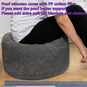 Poofieotto Pouf Ottoman Stuffed with PP Cotton Pouf Filler, Velvet Floor Pouf,Round Ottoman Foot Stool Cushion Storage Ottoman, 20 * 12 Inches Foot Rest for Living Room, Home Decor (Dark Gray)