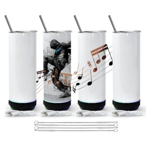 sweet grain sublimation speaker tumblers 20 oz(4pack) - music speaker tumblers with lids and straws, skinny straight sublimation tumblers with speaker & usb charging cables for diy gift - black