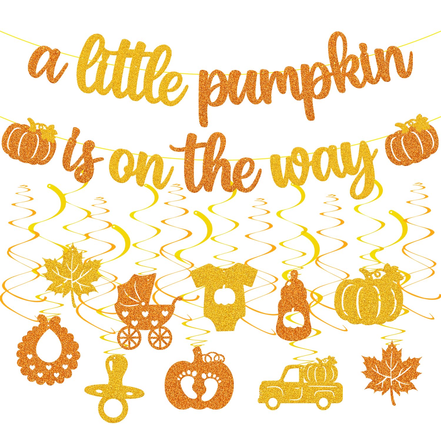 Pumpkin Baby Shower Decorations A Little Pumpkin is on The Way Banner Glitter Orange Baby Shower Hanging Swirls Party Decoration Fall Pumpkin Thanksgiving Theme Gender Reveal Birthday Party Supplies