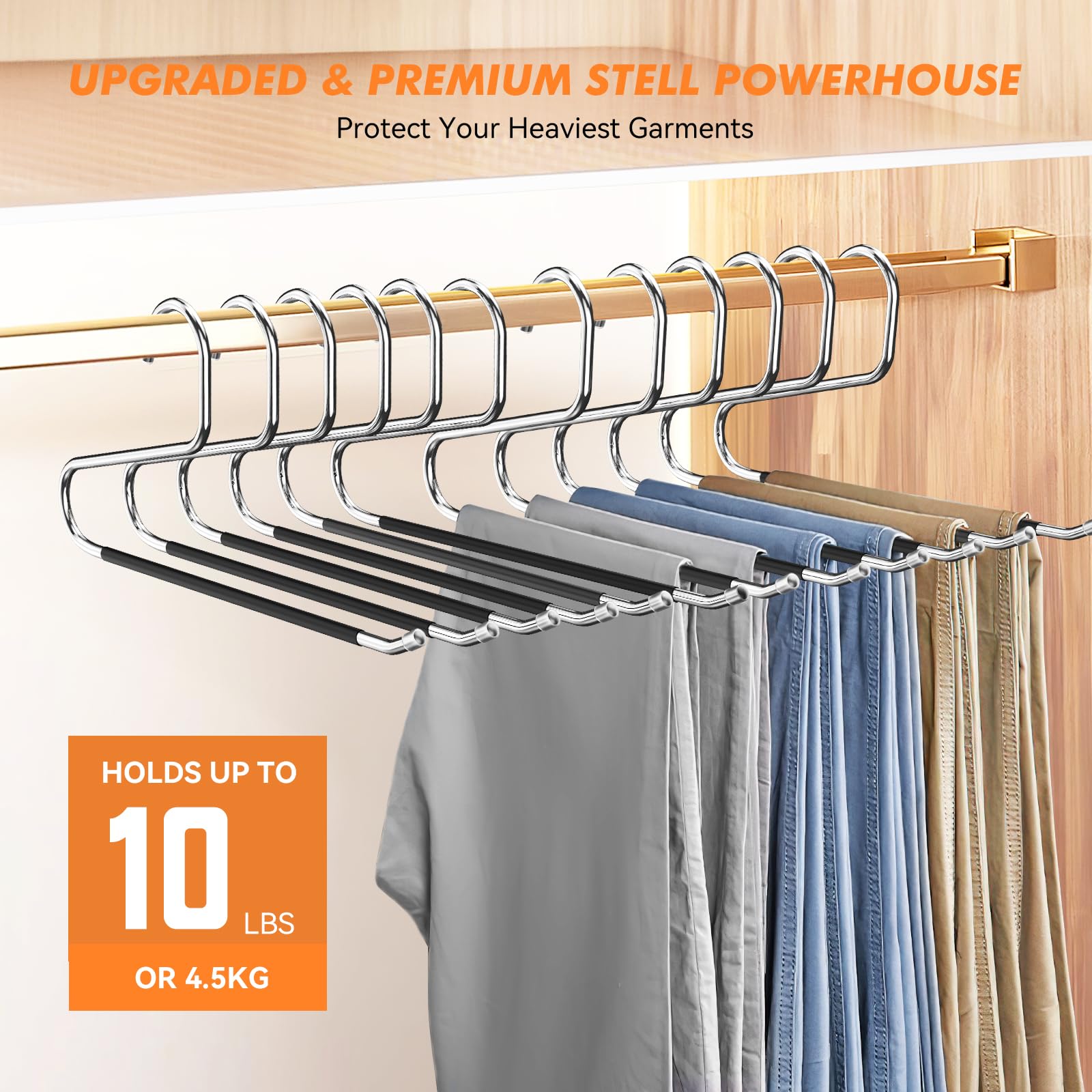 Hodola 18 Pack Pants Hangers Space Saving,Open Ended Metal Pant Hangers,Non Slip Jean Hangers for Men and Women,Closet Storage Organizer for Clothes Leggings Slacks Trouser Ties