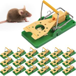 qualirey mouse traps green 2024 edition plastic mice trap rat traps with yellow cheese color board quick sensitive effective mouse trap safe sanitary mice traps for house, garage, outside(12 pcs)