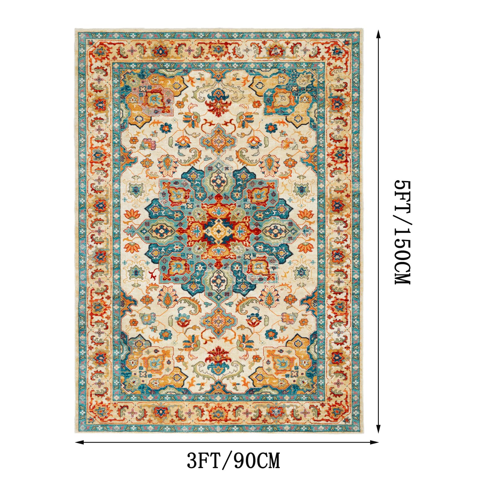 CHICHIC Boho Area Rug 3x5 Washable Rug Non-Slip Entryway Rug Vintage Rug Soft Indoor Accent Rug for Entrance Living Room Bedroom Bedside Kitchen Office Carpet, Red-Blue