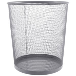 MAGICLULU Trashcan Circular Mesh Waste Paper Bin Round Trash Can Open Top Wastebasket Recycling Bins Garbage Can Waste Basket for Home Office Workspace Silver Metal Mesh Wastebasket