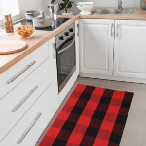 Buffalo Plaid Outdoor Rug 3'x5' Black and Red Checkered Door Mat Cotton Hand-Woven Front Welcome Door Mats for Front Porch Patio Entryway Kitchen Farmhouse