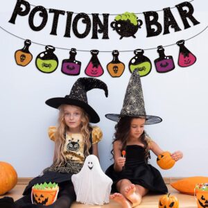 Potion Bar Banner Halloween Poison Bat Horrible Witches Haunted House Theme for Men Women Halloween Festival Holiday Party Purple Glitter Decorations (Potion Bar)