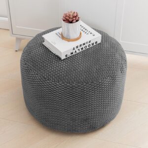 Poofieotto Pouf Ottoman Stuffed with PP Cotton Pouf Filler, Velvet Floor Pouf,Round Ottoman Foot Stool Cushion Storage Ottoman, 20 * 12 Inches Foot Rest for Living Room, Home Decor (Dark Gray)