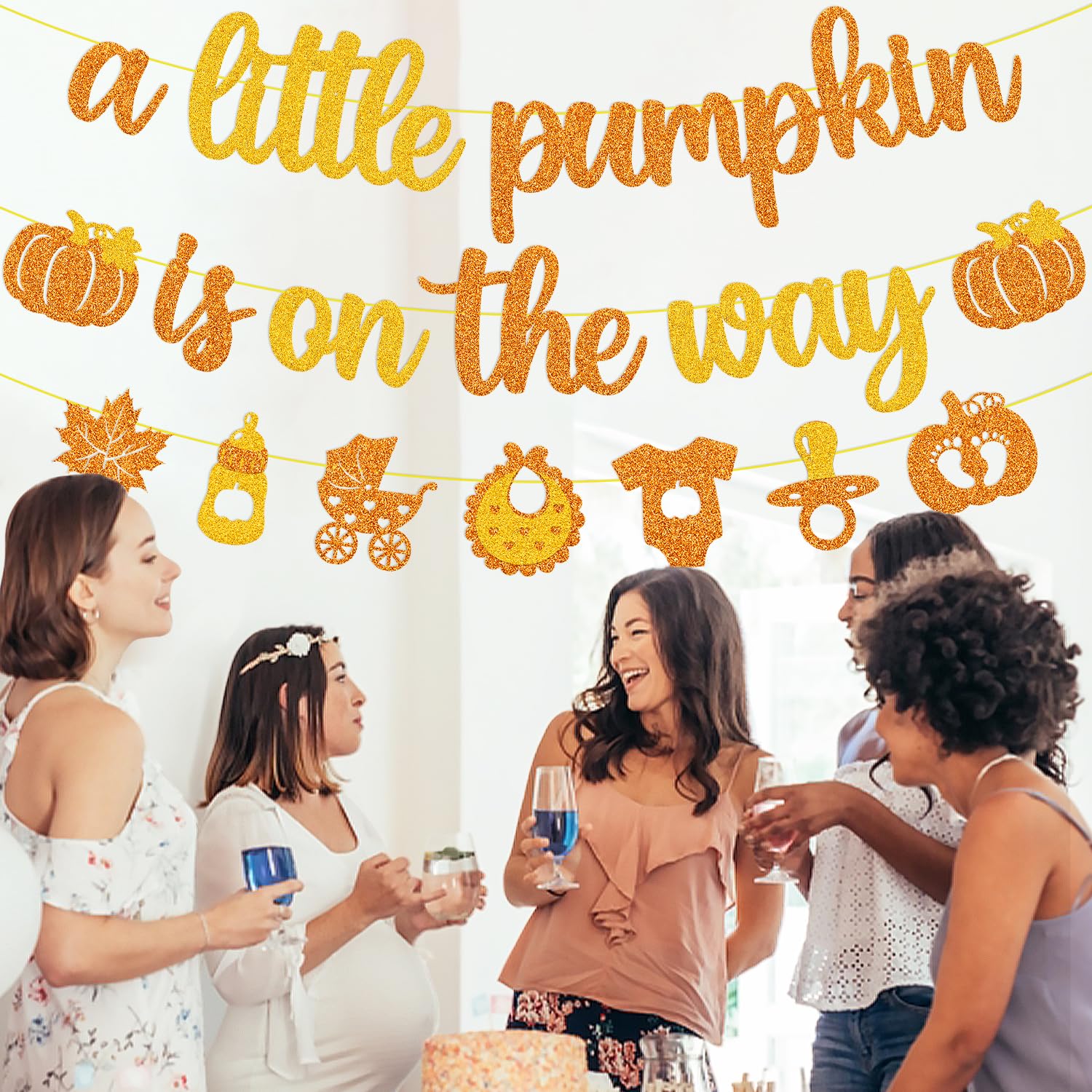 A Little Pumpkin is on The Way Banner Glitter Orange Gold Little Pumpkin Baby Shower Party Decoration Little Girl Boy Fall Pumpkin Autumn Harvest Theme A Little Pumpkin is on the His Way Gender Reveal