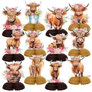 shappy 12 pcs highland cow honeycomb centerpieces highland cow party centerpieces highland cattle table decorations for highland cow baby shower birthday party supplies(classical)