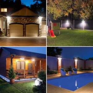 daphino Solar Lights Outdoor, 2500LM 252LEDs Solar Motion Lights Outside, 3 Head 355° Wide Angle Street Area Lights, IP67 Waterproof Spot Lights with 7.9 * 3.5in Tempered Glass Solar Panel(2 Pack)