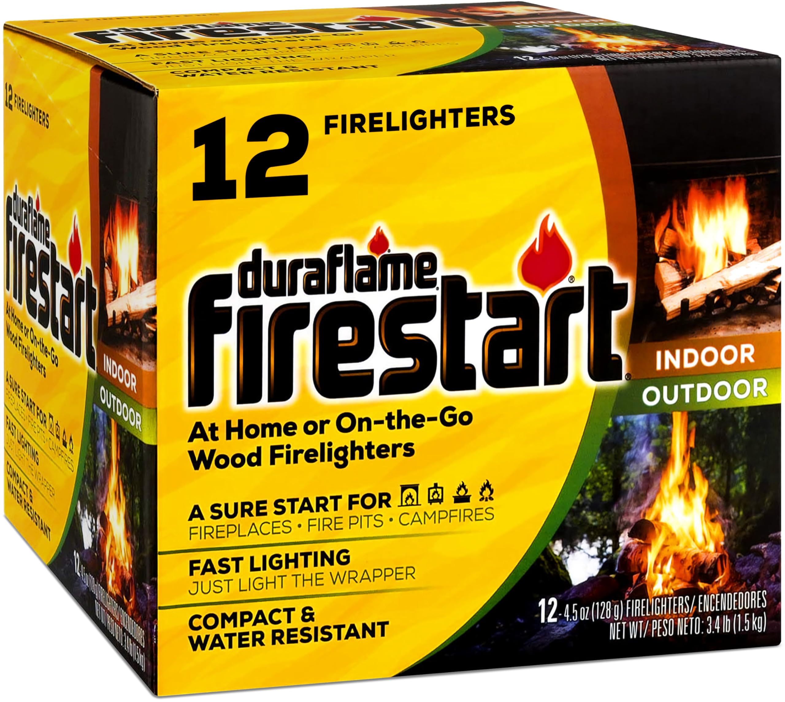 Fire Starter for Indoor and Outdoor Use - Quick Ignition Fire Logs for BBQ, Fireplace, Fire Pit and Campfires (12 Pack)