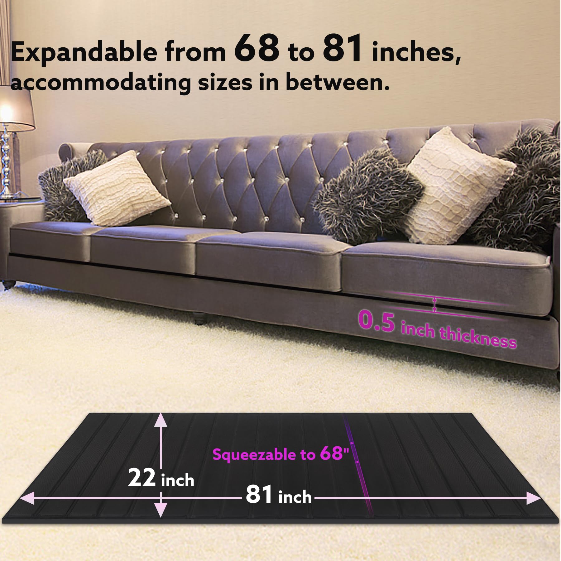 HomeProtect Large Sofa Cushion Support [22" x68-81] Extra Firm Couch Saver for Saggy Couches, 0.5" Thick Furniture Cushion Support Insert Sofa Seat Saver for Saggy Couches - Fix Your Living Room Sofa