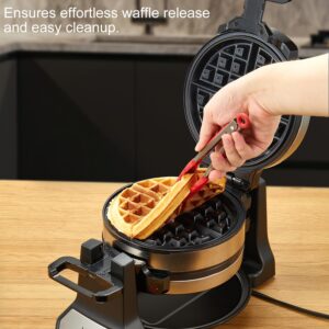 Belgian Waffle Maker, Classic Rotating Waffle Iron with Nonstick Plates, Removable Drip Tray and Cool Touch Handles, Double Flip Waffle, Rotating Belgium Waflera Maker by Yabano, Brushed Stainless