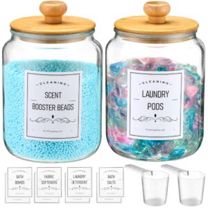 laundry pods container with airtight bamboo lid,glass jars for laundry room organization jar. dishwasher pods container.1/2 gallon laundry jars for detergent powder,scent boosters,laundry room storage