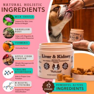 Natural Dog Company Stinky Liver & Kidney Supplement Chews - Dog Liver Support for Optimal Health - Turkey Flavored Treats - Promotes Digestion and Immune Health – Milk Thistle for Dogs (90 Chews)