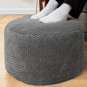 poofieotto pouf ottoman stuffed with pp cotton pouf filler, velvet floor pouf,round ottoman foot stool cushion storage ottoman, 20 * 12 inches foot rest for living room, home decor (dark gray)