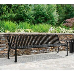 Global Industrial 8 ft. Outdoor Park Bench with Back, Vertical Steel Slat, Black, Unassembled