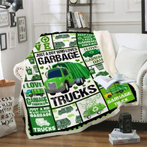 just a boy who loves garbage trucks blanket, i love garbage trucks gifts blanket for boys kids, soft cozy warm lightweight throw blanket for living room couch bed sofa 60”x50”