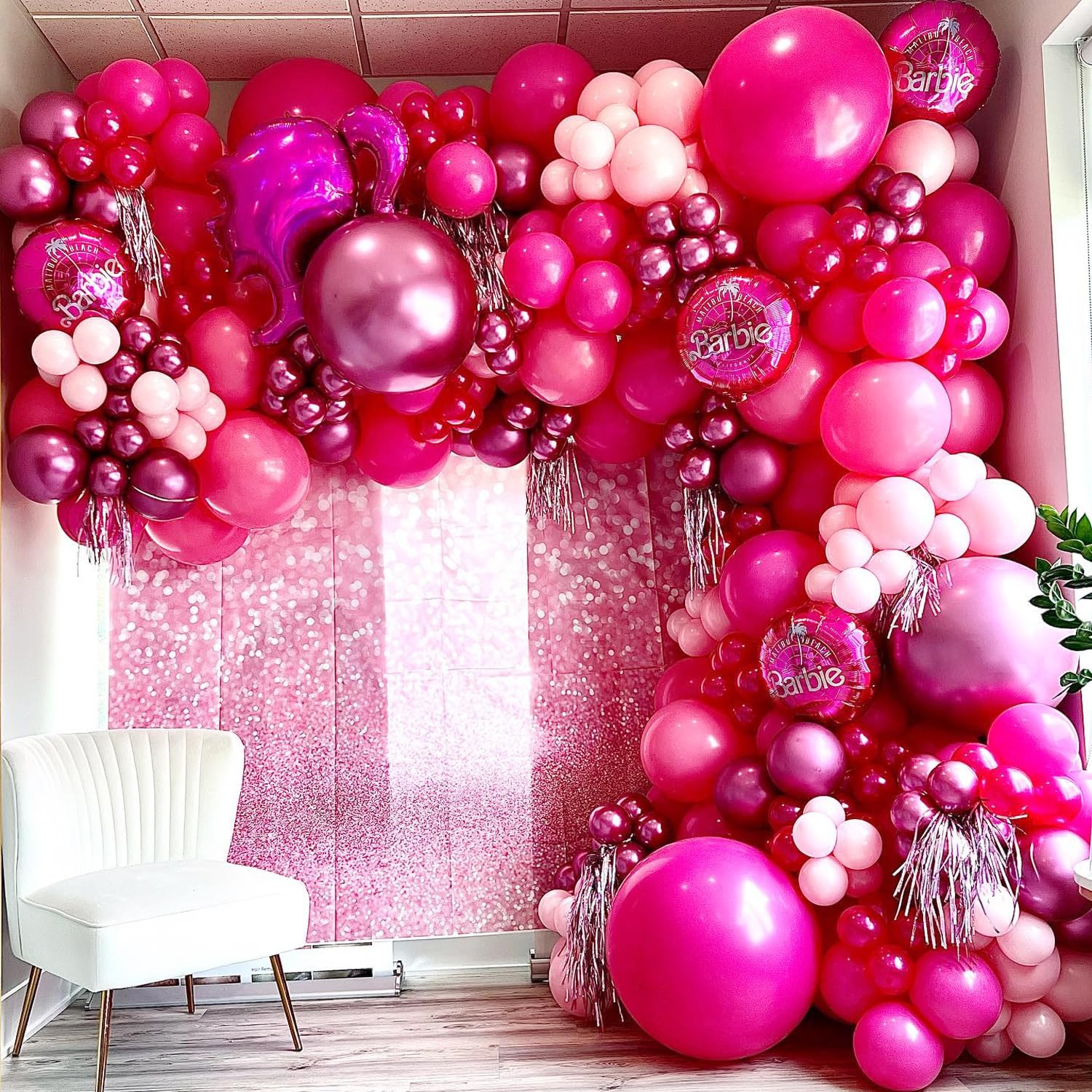 COKAOBE Pink Balloons Garlands Arch Kit, 124pcs Hot Pink Pastel Pink Metallic Magenta Latex Balloons for Wedding Engagement Princess Theme Birthday Bridal Shower Baby Shower Party Decorations