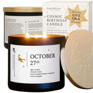 october 27th personalized zodiac candle | detailed personality description for your birthdate | live astrologer sessions | handmade scorpio candles | astrology christmas gifts for women