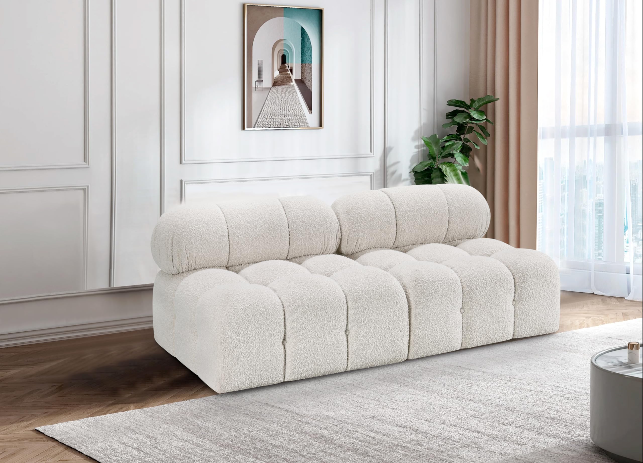 Meridian Furniture 611Cream-S68B Ames Collection Modern | Contemporary Modular Sofa with Rich Cream Boucle Fabric, Modular to Create Infinite Configurations, 68" W x 34" D x 28" H, Cream