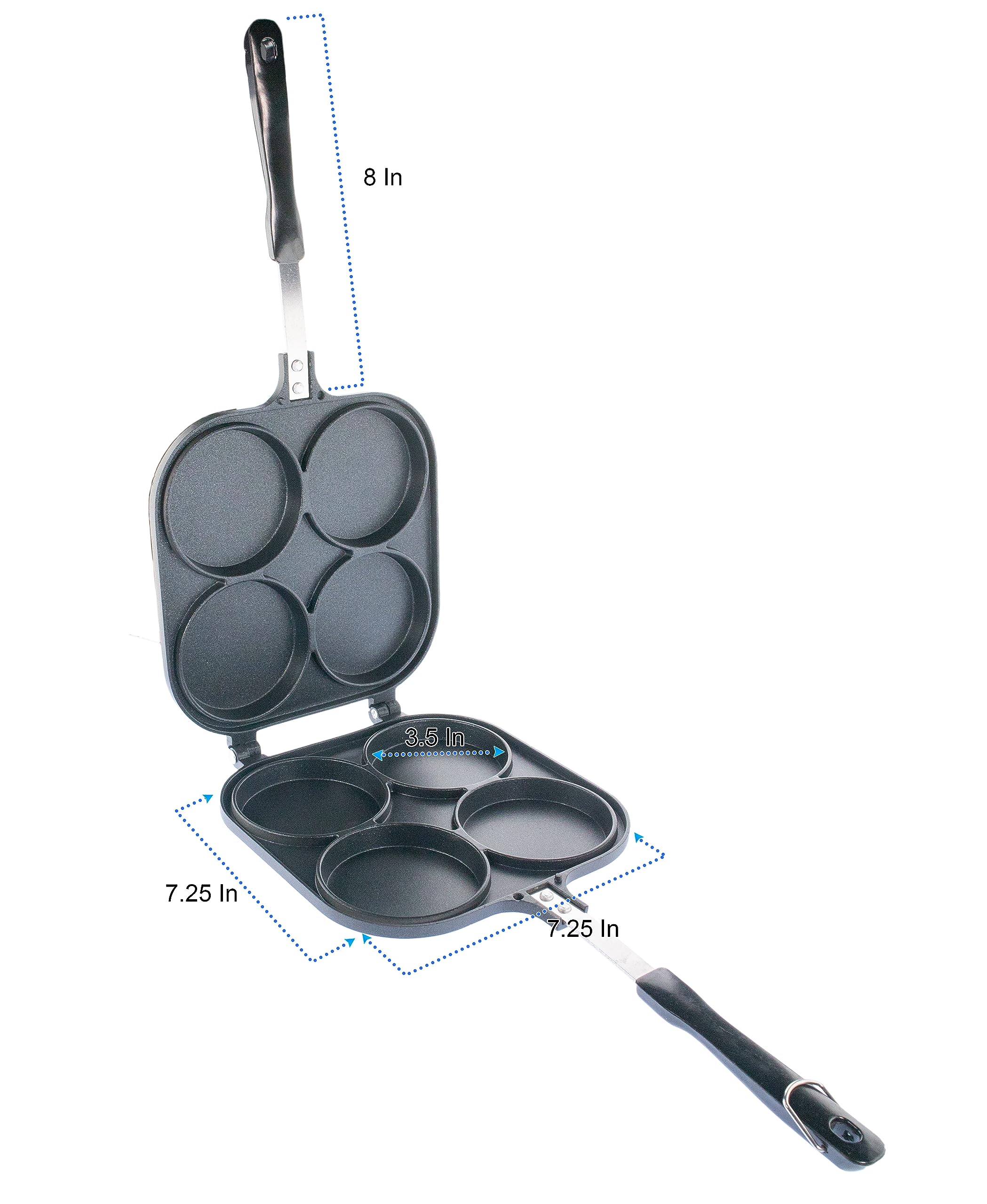 5 STAR SUPER DEALS Pancake Pan Maker Nonstick Double Sided w/ 4 Small Round Mold Designs for Perfect Eggs, French Toast, Omelette, Flip Jack, and Crepes