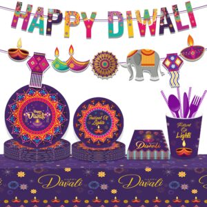 KYMY Happy Diwali Paper Banners, Deepavali Themed Pennants Hanging Banners, Indian Festival of Lights Paper Banner Sign and Diwali Pennants for India Diwali Party Decorations